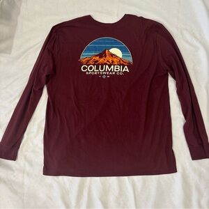 Columbia Men’s XXL Long Sleeve Maroon Shirt Mountains Logo Outdoors Hiking Camp
